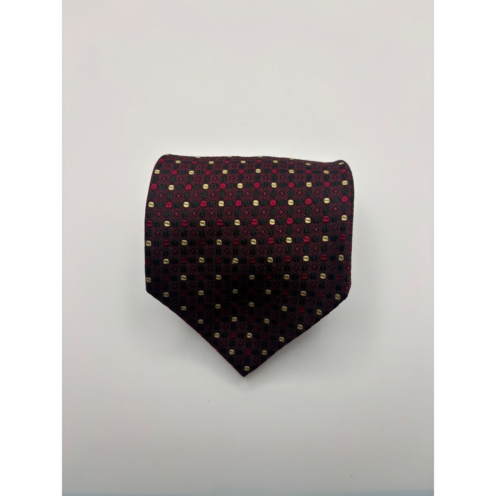 Fratelli Moda Mens Silk Tie Burgundy Red Gold Dot Geometric Handmade Italy 2432